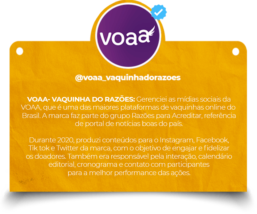 VOAA- VAQUINHA DO RAZÕES_ Gerenciei as mídias sociais da VOAA,